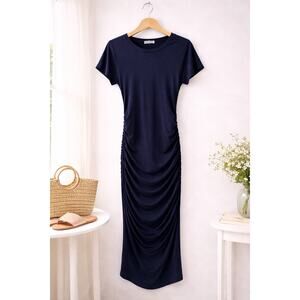 Velvet Graham Spencer Navy Ruched Midi Dress S